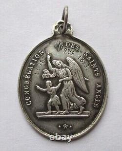 LARGE 5.6g Dated 1893 ANTIQUE FRENCH STERLING SILVER SAINT LOUIS RELIGIOUS MEDAL