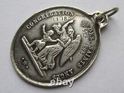 LARGE 5.6g Dated 1893 ANTIQUE FRENCH STERLING SILVER SAINT LOUIS RELIGIOUS MEDAL