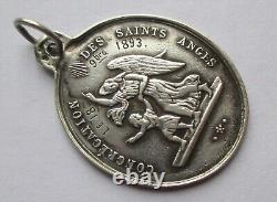 LARGE 5.6g Dated 1893 ANTIQUE FRENCH STERLING SILVER SAINT LOUIS RELIGIOUS MEDAL