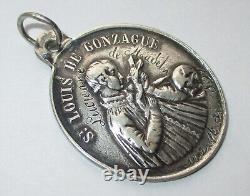 LARGE 5.6g Dated 1893 ANTIQUE FRENCH STERLING SILVER SAINT LOUIS RELIGIOUS MEDAL