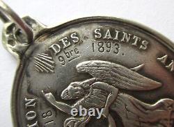 LARGE 5.6g Dated 1893 ANTIQUE FRENCH STERLING SILVER SAINT LOUIS RELIGIOUS MEDAL