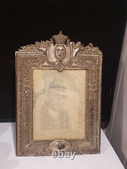 LARGE Antique PICTURE FRAME French Royal Crest Fleur de Lis Order ST LOUIS