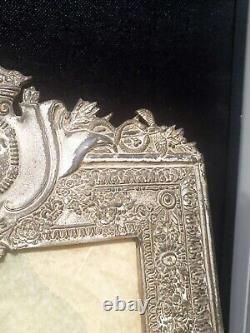 LARGE Antique PICTURE FRAME French Royal Crest Fleur de Lis Order ST LOUIS