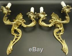 LARGE PAIR OF SCONCES, LOUIS XV STYLE BRONZE FRENCH ANTIQUE 45 cm/17,73 in