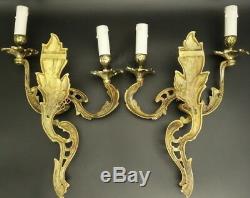 LARGE PAIR OF SCONCES, LOUIS XV STYLE BRONZE FRENCH ANTIQUE 45 cm/17,73 in
