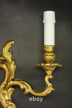 LARGE PAIR OF SCONCES STAMPED LOUIS XV STYLE BRONZE FRENCH ANTIQUE 2 pairs