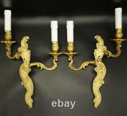 LARGE PAIR OF SCONCES STAMPED LOUIS XV STYLE BRONZE FRENCH ANTIQUE 2 pairs