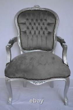 LOUIS XV ARM CHAIR FRENCH STYLE CHAIR VINTAGE FURNITURE grey and siver wood
