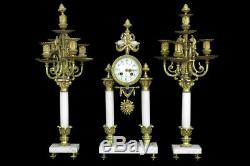 LOUIS XVI onyx marble clock set candelabras 1935 French antique