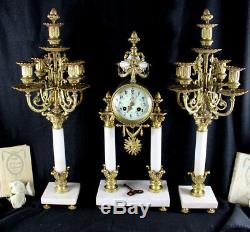 LOUIS XVI onyx marble clock set candelabras 1935 French antique