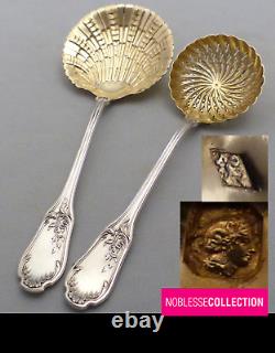 LUXURIOUS ANTIQUE 1900s FRENCH STERLING SILVER & VERMEIL STRAWBERRY SET 2 PIECES
