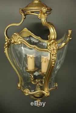 Lantern Bulging, Louis XV Style Bronze & Glass French Antique