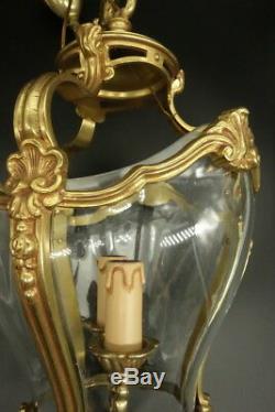 Lantern Bulging, Louis XV Style Bronze & Glass French Antique