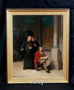 Large 19th Century French Monastery Interior Monks & Artist Louis GALLET