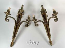 Large 20.5 Pair Antique French Louis XVI Empire Brass Bronze 3-Arm Wall Sconces