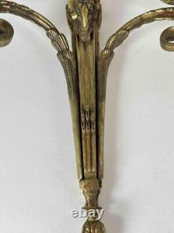 Large 20.5 Pair Antique French Louis XVI Empire Brass Bronze 3-Arm Wall Sconces