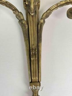 Large 20.5 Pair Antique French Louis XVI Empire Brass Bronze 3-Arm Wall Sconces