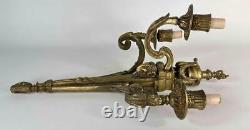 Large 20.5 Pair Antique French Louis XVI Empire Brass Bronze 3-Arm Wall Sconces