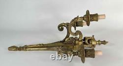 Large 20.5 Pair Antique French Louis XVI Empire Brass Bronze 3-Arm Wall Sconces