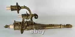 Large 20.5 Pair Antique French Louis XVI Empire Brass Bronze 3-Arm Wall Sconces