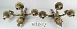 Large 20.5 Pair Antique French Louis XVI Empire Brass Bronze 3-Arm Wall Sconces