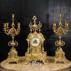 Large Antique French Gilt Bronze Clock Set By Louis Japy C1880 Stunning