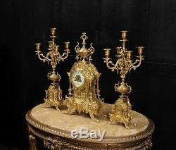 Large Antique French Gilt Bronze Clock Set By Louis Japy C1880 Stunning