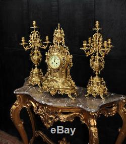 Large Antique French Gilt Bronze Clock Set by Louis Japy C1880