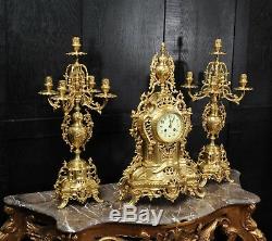 Large Antique French Gilt Bronze Clock Set by Louis Japy C1880