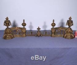 Large Antique French Louis XVI Bronze Chenet Andirons Fireplace Set withLions