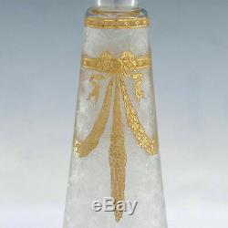 Large Antique French Saint Louis Acid Etched Cameo Glass Perfume Bottle Gilded