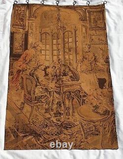 Large Antique French Tapestry 56x36 Louis XVI Style Men Playing Chess Scene