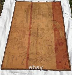 Large Antique French Tapestry 56x36 Louis XVI Style Men Playing Chess Scene