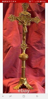 Large Antique Louis XV French Gilt Bronze Altar Crucifix Fleur de Lys motif