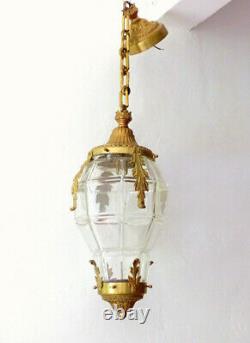 Large BACCARAT French Lantern Louis XVI st Bronze Late 19TH Chandelier Ceiling