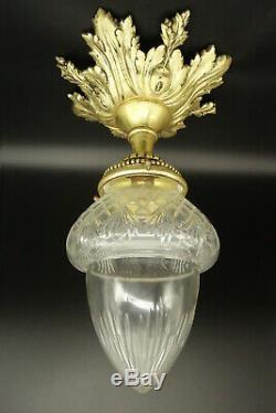Large Ceiling Lamp, Louis XVI Style Early 1900 Bronze & Glass French Antique