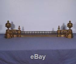 Large Gilt Antique French Louis XVI Bronze Chenet Andirons Fireplace Set