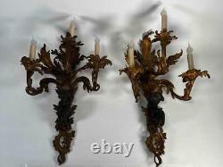 Large Pair Antique French Louis XV Rococo Sea Nymph Gilt Bronze Ormolu Sconces