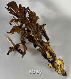 Large Pair Antique French Louis XV Rococo Sea Nymph Gilt Bronze Ormolu Sconces