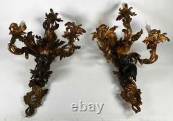 Large Pair Antique French Louis XV Rococo Sea Nymph Gilt Bronze Ormolu Sconces