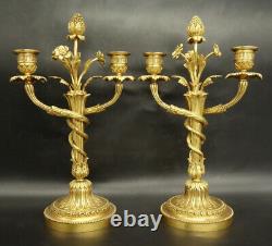 Large Pair Of Candleholders Louis XVI Style Era 19th Bronze French Antique