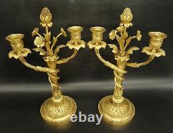 Large Pair Of Candleholders Louis XVI Style Era 19th Bronze French Antique