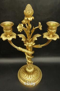 Large Pair Of Candleholders Louis XVI Style Era 19th Bronze French Antique