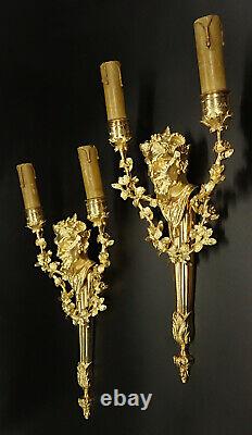 Large Pair Of Sconces Bacchus Louis XVI Style Era 19th Bronze French Antique