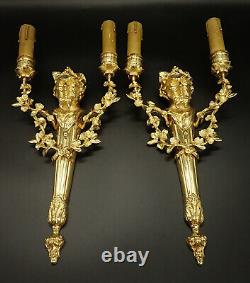 Large Pair Of Sconces Bacchus Louis XVI Style Era 19th Bronze French Antique