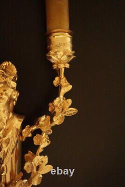 Large Pair Of Sconces Bacchus Louis XVI Style Era 19th Bronze French Antique