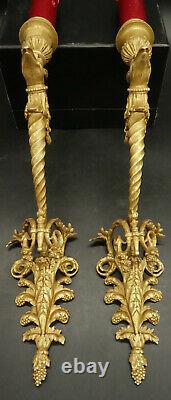 Large Pair Of Sconces, Griffins, Louis XVI Style, 1900 Bronze French Antique