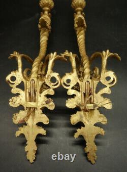 Large Pair Of Sconces, Griffins, Louis XVI Style, 1900 Bronze French Antique