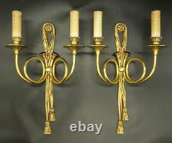 Large Pair Of Sconces, Hunting Horns, Louis XVI Style Bronze French Antique
