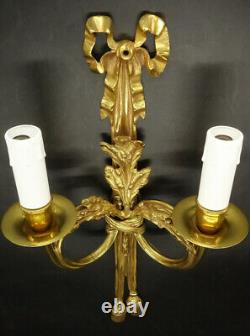 Large Pair Of Sconces, Hunting Horns, Louis XVI Style Bronze French Antique